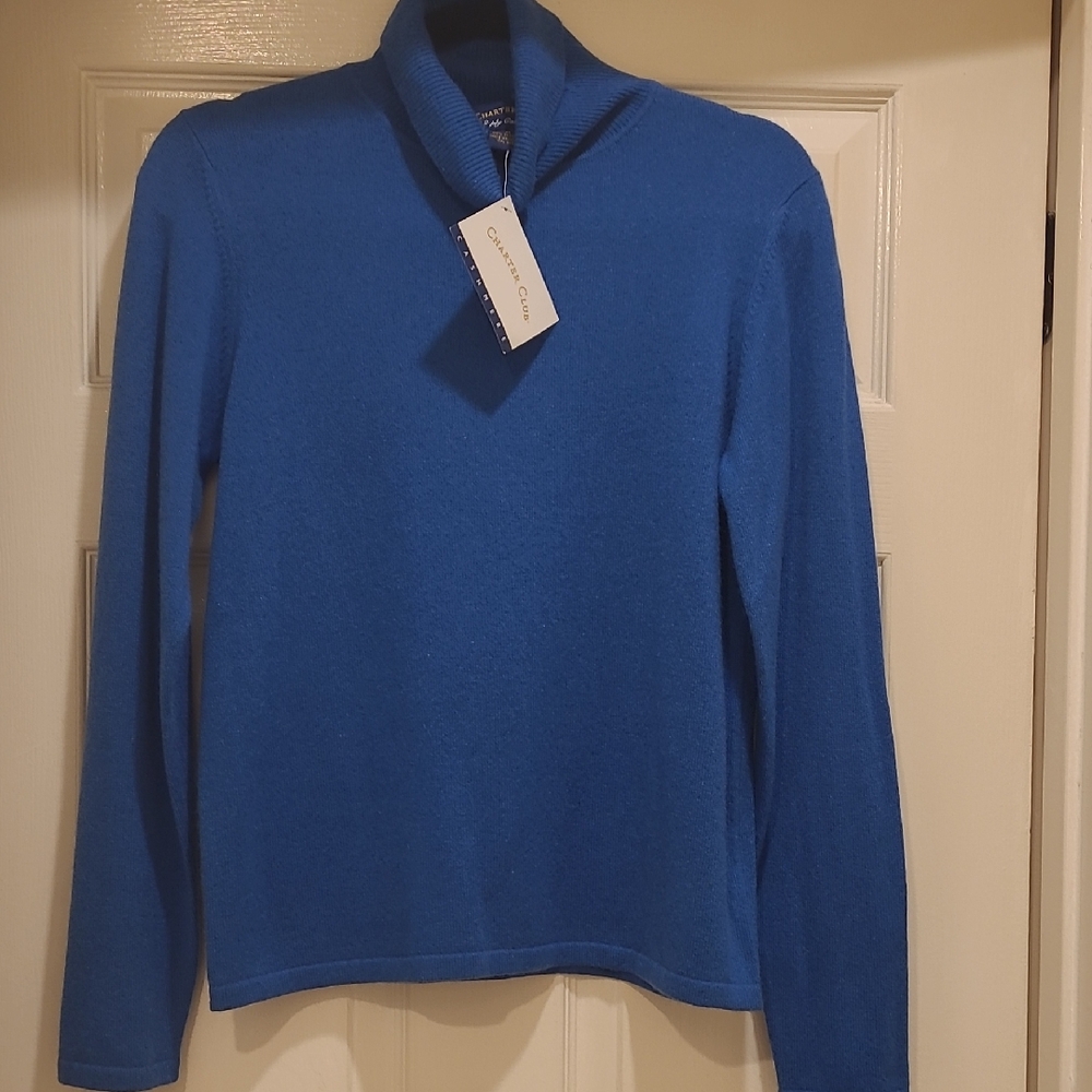 2-ply Cashmere Charter Club Turtle Neck Blue Sweater
